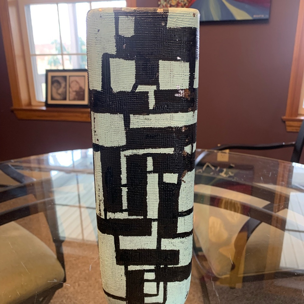 One of a kind hand painted aqua and teal vase